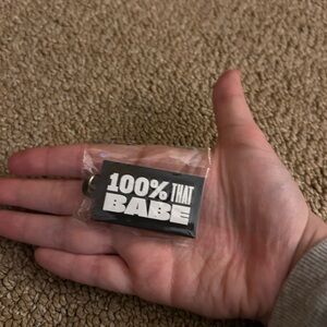 Black Keychain with White Text